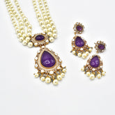 Ridiya Pearl Strings Pendant Set  Purple - The Pashm